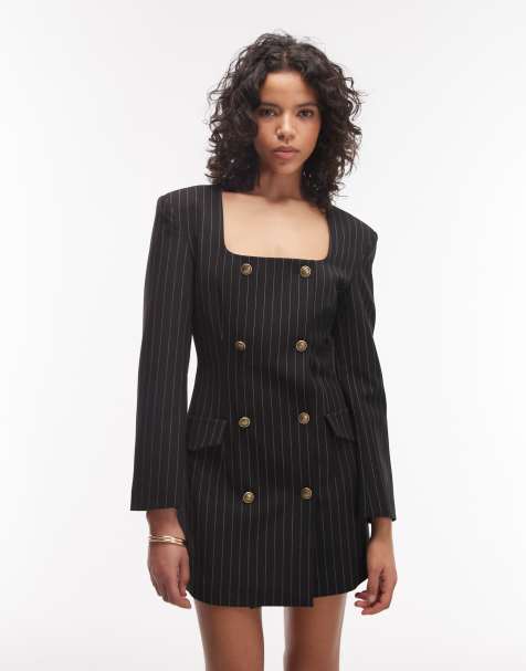 ASOS DESIGN double breasted tailored square neck mini dress in black - view 1