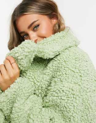 green teddy coat asos