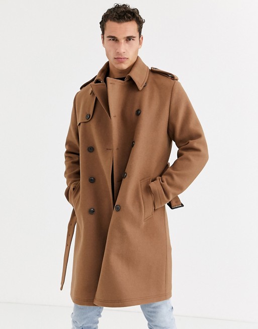 ASOS DESIGN double breasted trench coat in camel