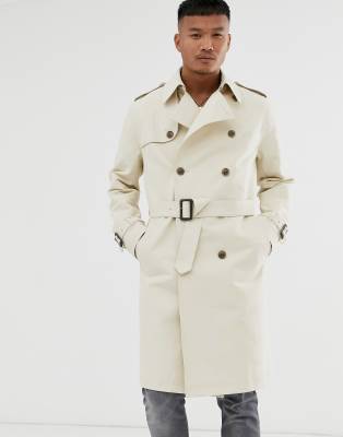 ASOS DESIGN double breasted trench in stone