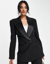 ASOS LUXE Curve pearl velvet suit fitted blazer in black - part of