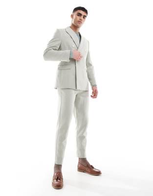 Asos Design Double Breasted Wool Blend Regular Suit Jacket In Blue