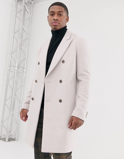 ASOS DESIGN double breasted wool coat in light pink