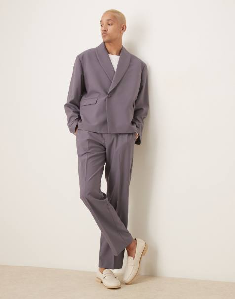 ASOS DESIGN double breasted wrap boxy suit tuxedo in dark gray - view 1