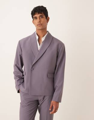 Asos Design Double Breasted Wrap Boxy Suit Tuxedo Jacket In Gray