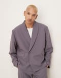 [ASOS DESIGN] ASOS DESIGN double breasted wrap boxy suit tuxedo jacket in purple-Grey Chest 36 Regular Dark grey