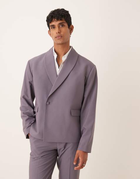 ASOS DESIGN double breasted wrap boxy suit tuxedo jacket in purple - view 1