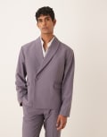 [ASOS DESIGN] ASOS DESIGN double breasted wrap boxy suit tuxedo jacket in purple-Grey Chest 40 Regular PURPLE