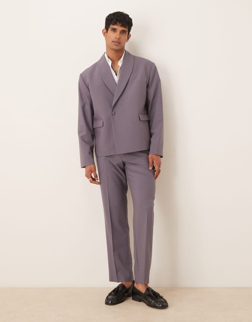ASOS DESIGN double breasted wrap boxy tuxedo suit jacket in purple