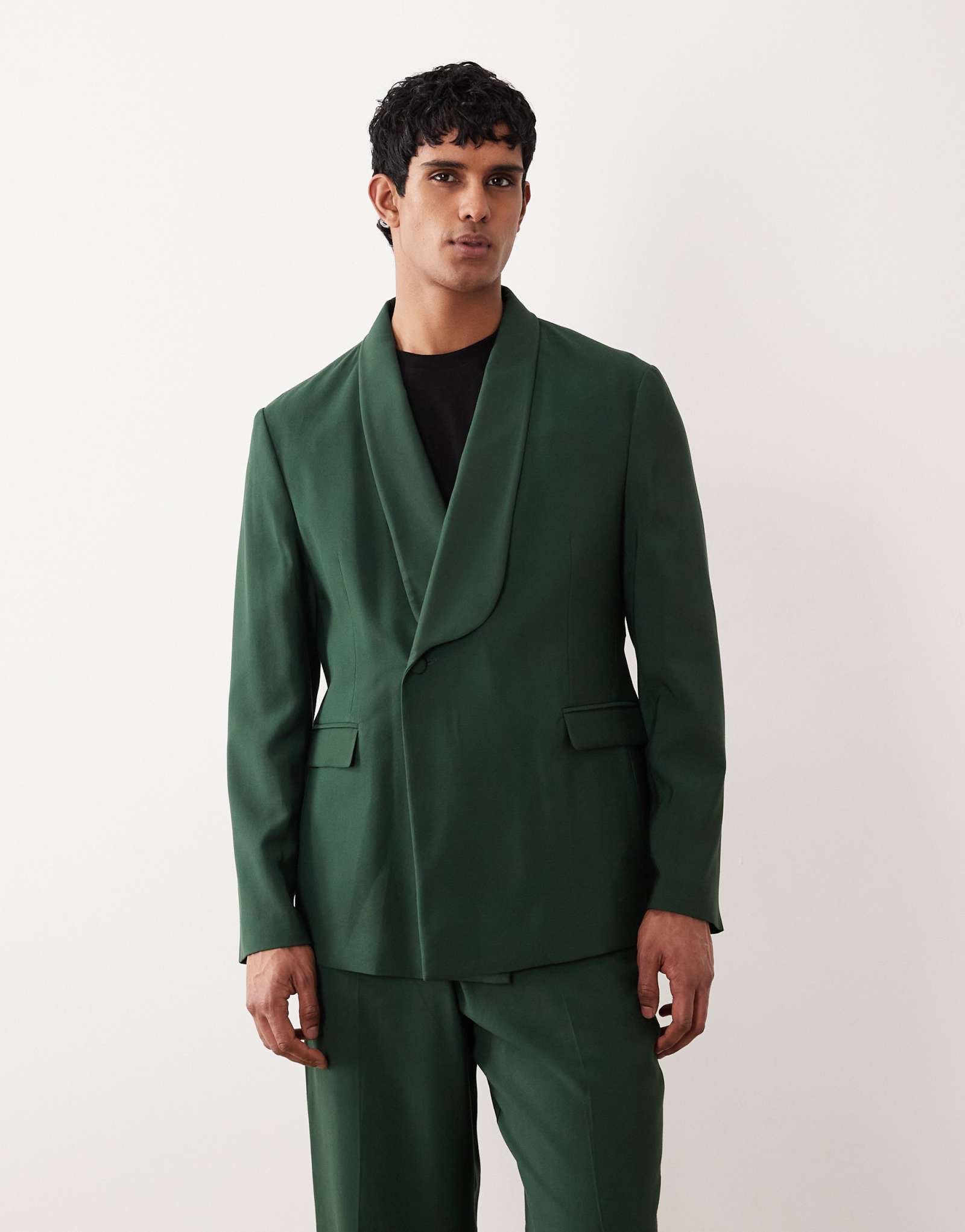 Дизайнерский двубортный пиджак обычного покроя с запахом от ASOS темно-зеленого цвета