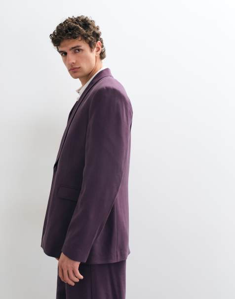 ASOS DESIGN double breasted wrap regular fit suit jacket in dark purple - view 1