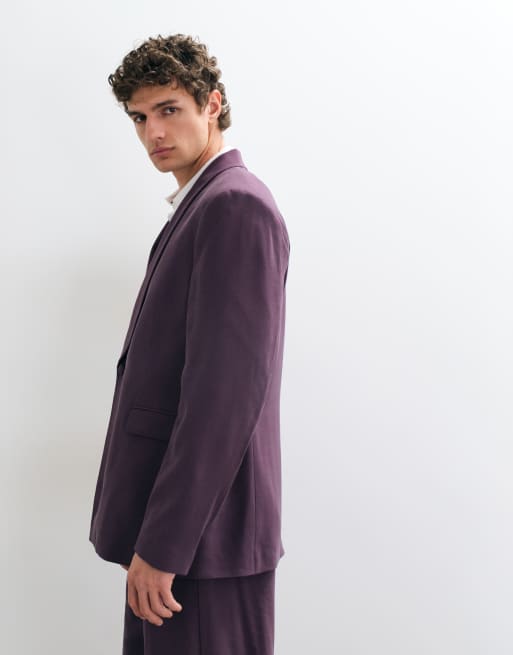 ASOS DESIGN Double Breasted Wrap Regular Fit Suit Jacket & Wide Leg Tuxedo Suit Trousers in Dark Purple, 3 of 3