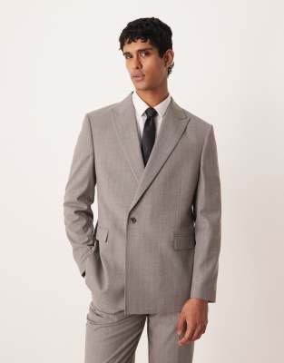 Asos Design Double Breasted Wrap Regular Suit Jacket In Gray
