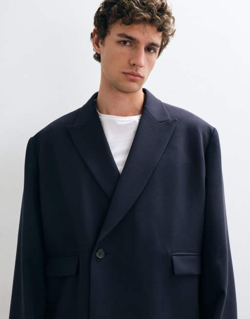 ASOS DESIGN double breasted wrap stretch suit jacket in navy, 2 of 5