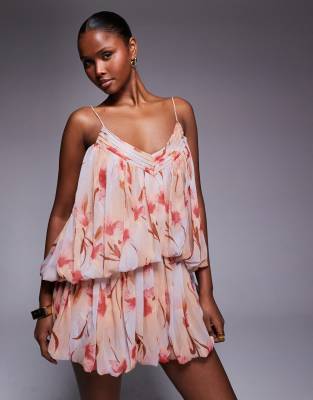 ASOS DESIGN double bubble pintuck cami mini dress in abstract floral print