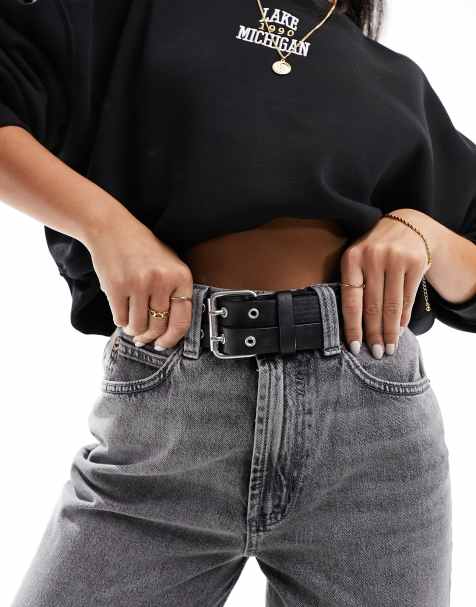 ASOS DESIGN wide waist belt with oval gold buckle