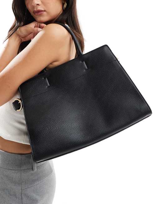 ASOS DESIGN double buckle side detail tote bag in black, 3 of 4