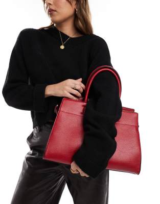 double buckle side detail tote bag in red