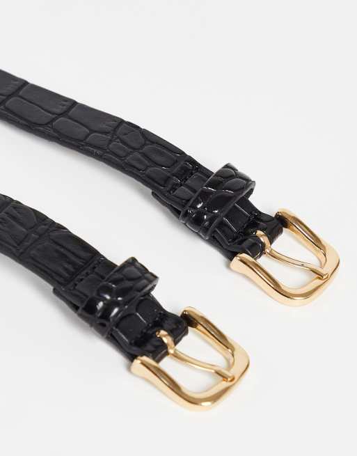 Black Double Buckle Waist Belt