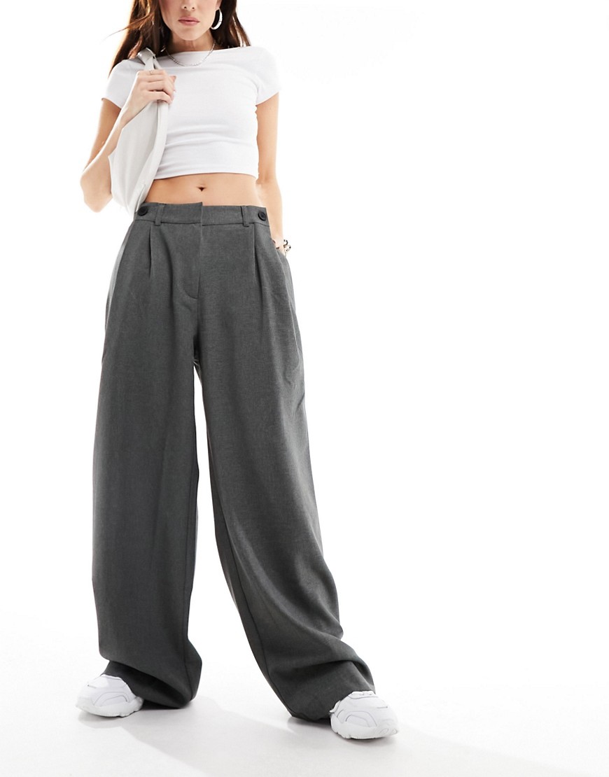 double button pants in gray stripe