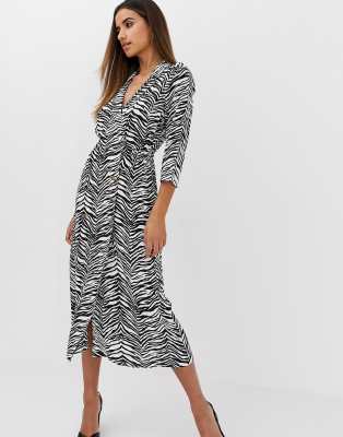 zebra print midi shirt dress