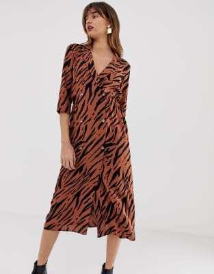 zebra print midi shirt dress