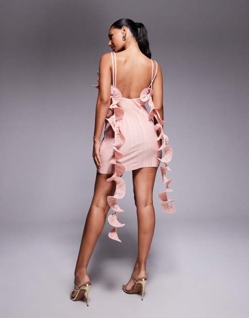 chinese dress ladies Baby Pink Ruched Ruffle Hem Sleeveless Satin Cami Dress – Wear.Style main image 1