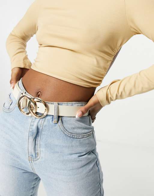 ASOS DESIGN double chain waist and hip belt in beige
