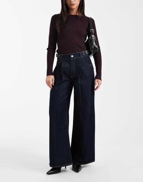 ASOS DESIGN double cinch side wide leg jean in indigo