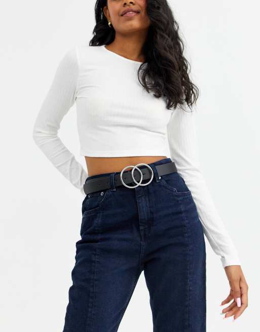 ASOS DESIGN double circle waist and hip jeans belt with silver buckle