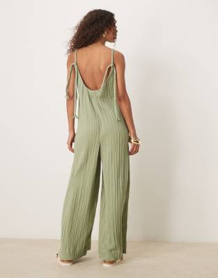 Asos Design Double Cloth Braided Tie Detail Scoop Neck Jumpsuit