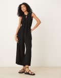 [ASOS DESIGN] ASOS DESIGN double cloth gathered bust jumpsuit in black 12 Black