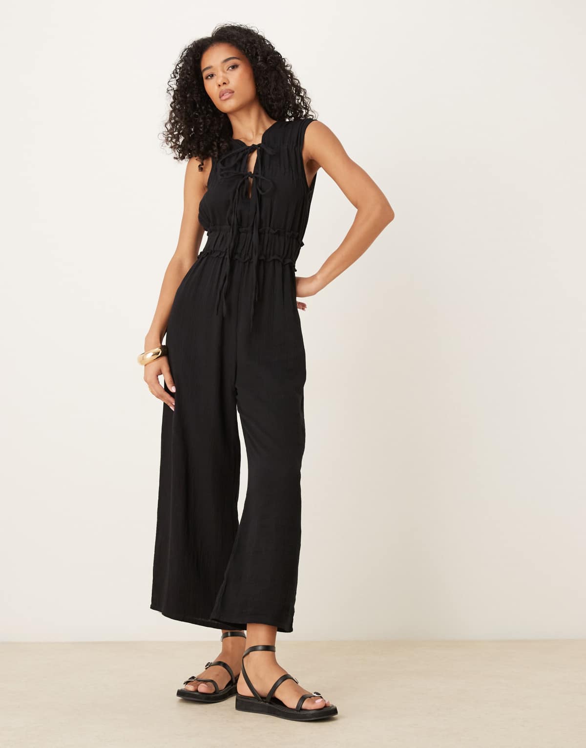 ASOS DESIGN double cloth gathered bust jumpsuit in black