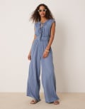 [ASOS DESIGN] ASOS DESIGN double cloth gathered bust jumpsuit in denim blue 12 Denim blue
