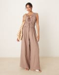 [ASOS DESIGN] ASOS DESIGN double cloth gathered bust jumpsuit in taupe-Neutral 12 Taupe