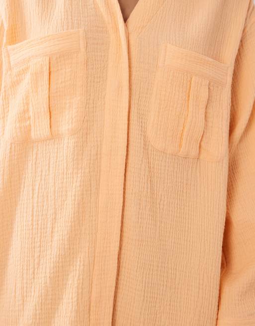 ASOS DESIGN double cloth mini shirt dress with wide cuffs and oversized pockets in orange spritz, 3 of 4