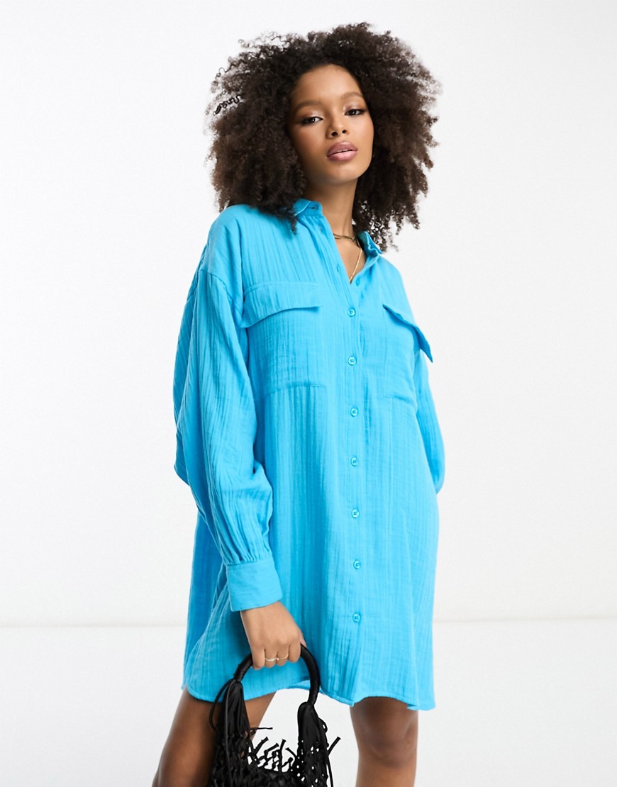 ASOS DESIGN double cloth oversized mini shirt dress in blue
