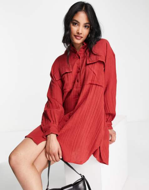 ASOS DESIGN double cloth oversized mini shirt dress in rust
