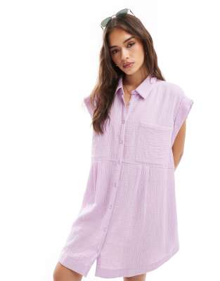 ASOS DESIGN double cloth sleeveless smock shirt dress in lilac-Purple