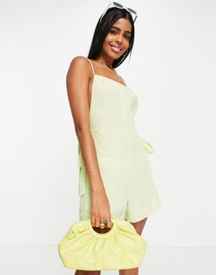 ASOS DESIGN double cloth tie back playsuit in lime - ASOS Price Checker