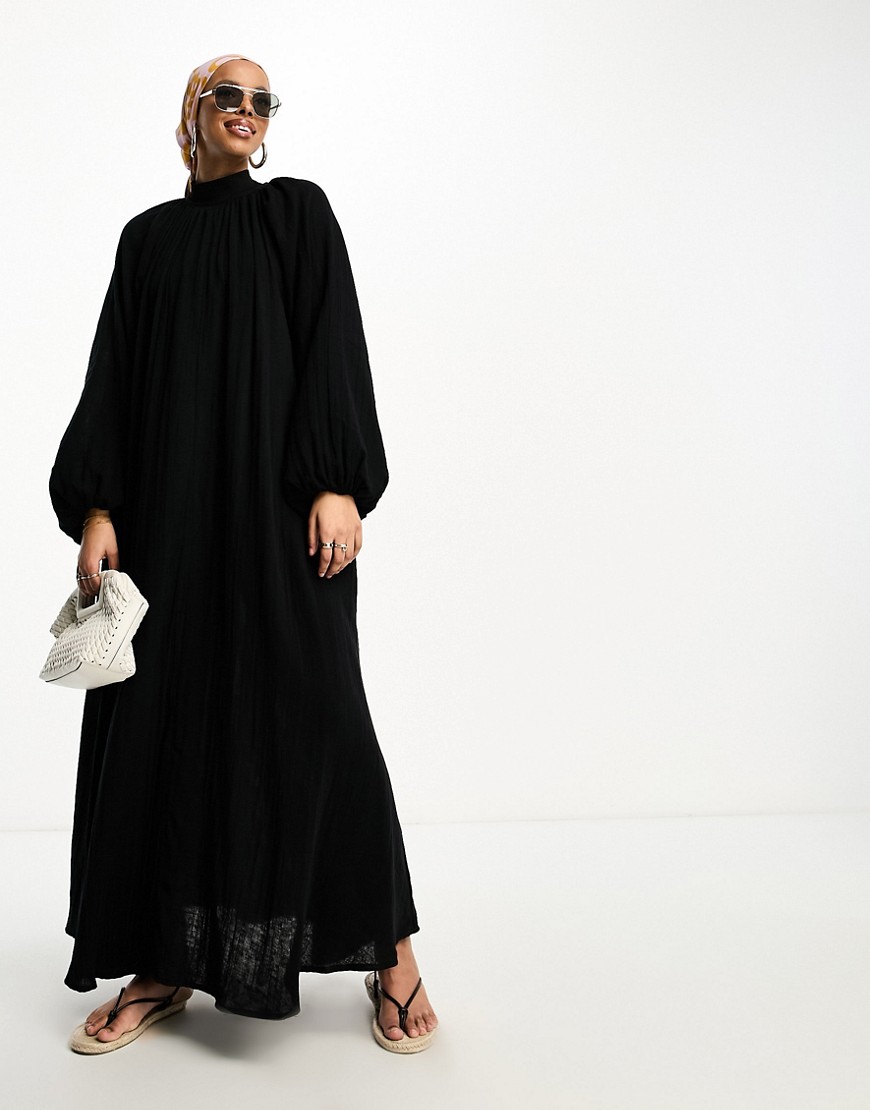 ASOS DESIGN double cloth trapeze maxi dress in black