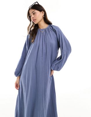 Asos Design Double Cloth Trapeze Maxi Dress In Blue