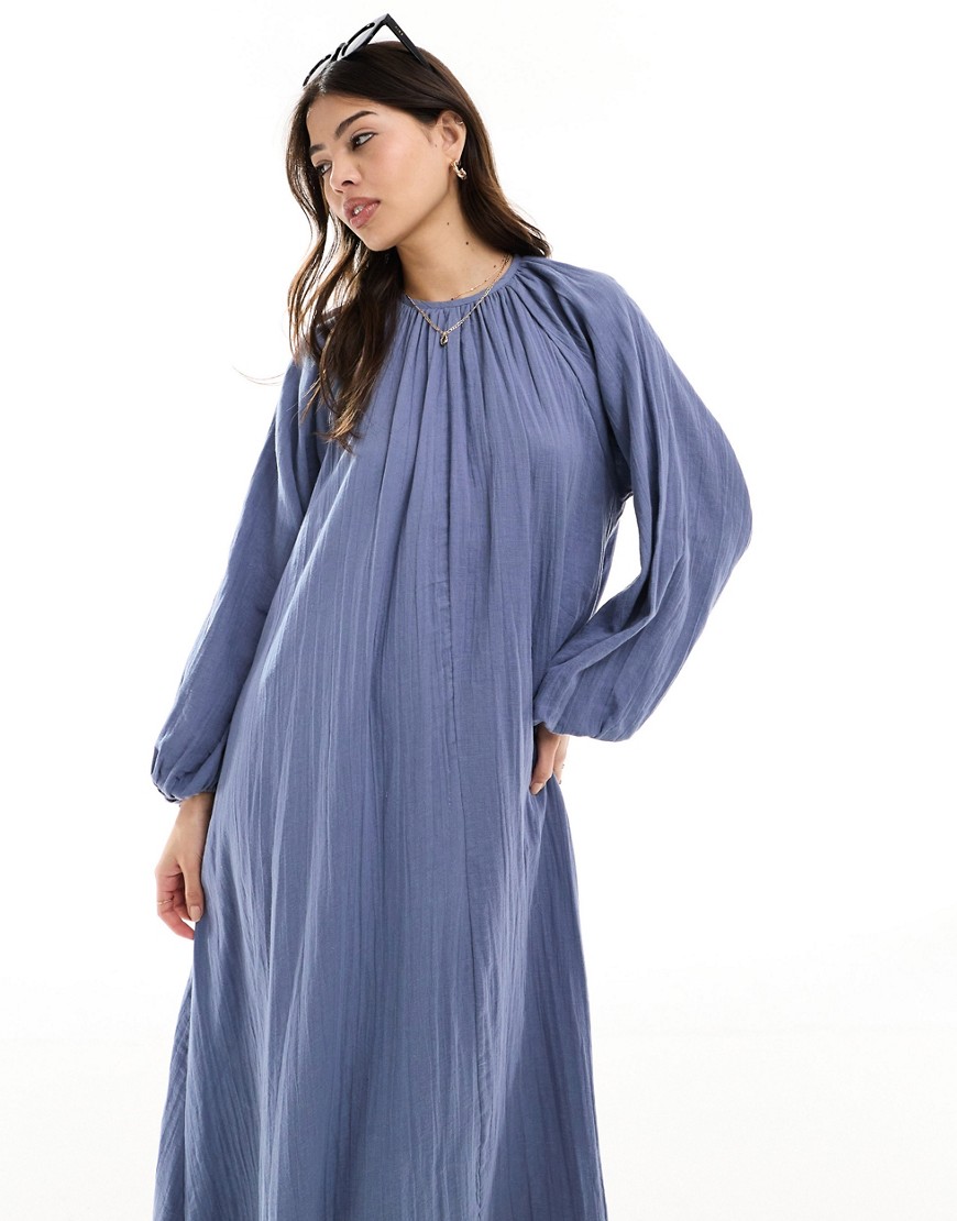 ASOS DESIGN double cloth trapeze maxi dress in blue