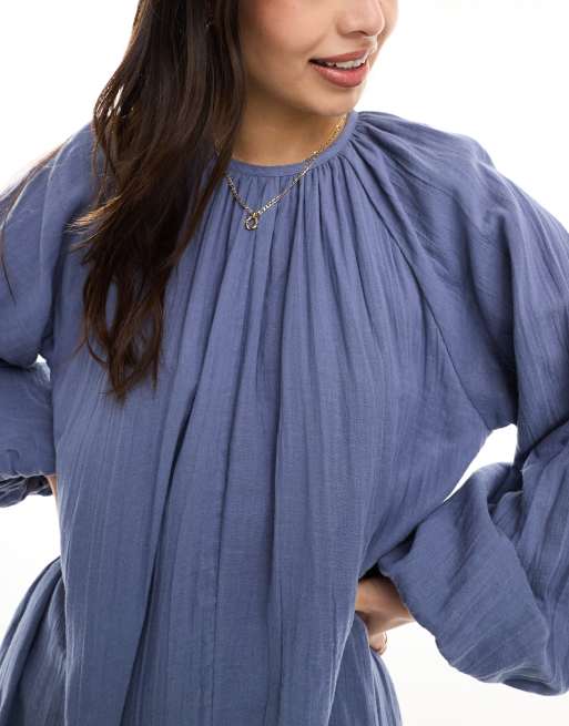 ASOS DESIGN double cloth trapeze maxi dress in blue | ASOS