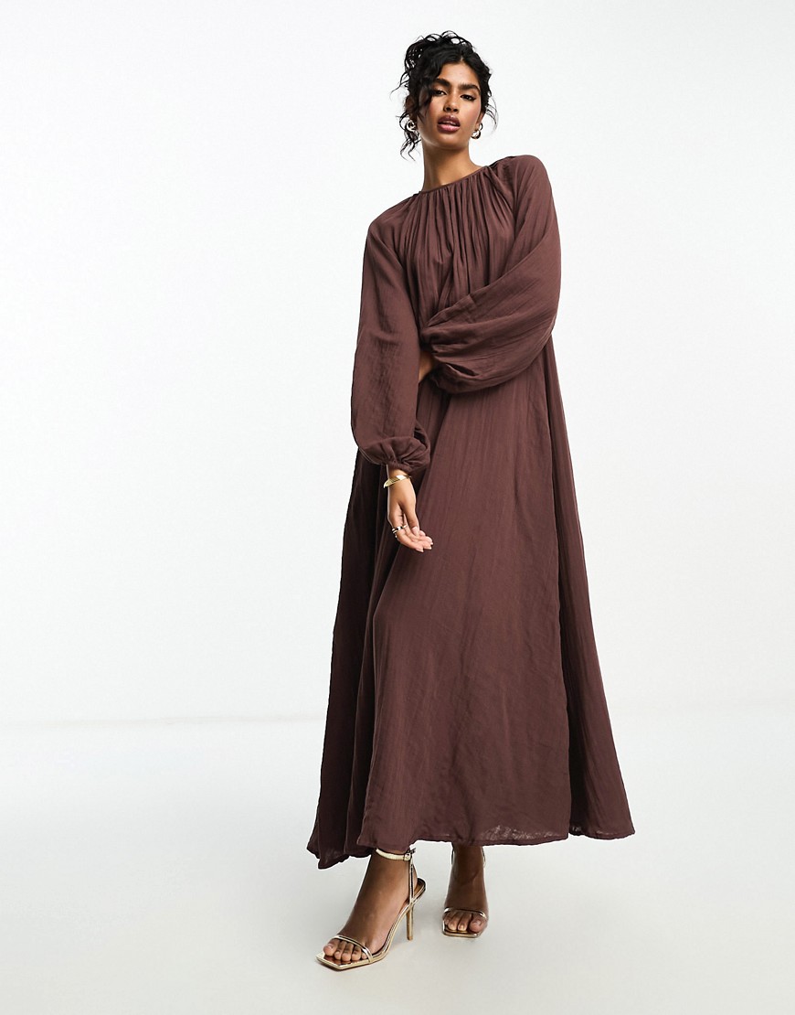 ASOS DESIGN double cloth trapeze maxi dress in chocolate-Brown