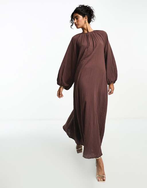 ASOS DESIGN double cloth trapeze maxi dress in chocolate