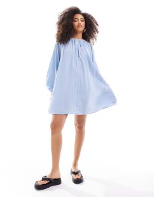 ASOS DESIGN double cloth trapeze mini dress in icy blue | ASOS