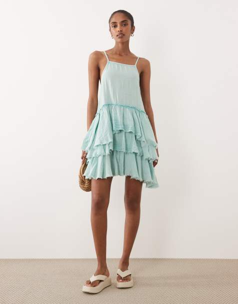 white christmas dresses Rent Asos Design Embellished Tiered Mini Dress With Tie Detail In Gold  Sequin main image 0