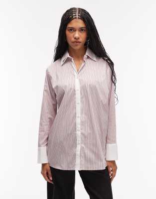 Asos Design Double Collar Oversized Shirt In Pink