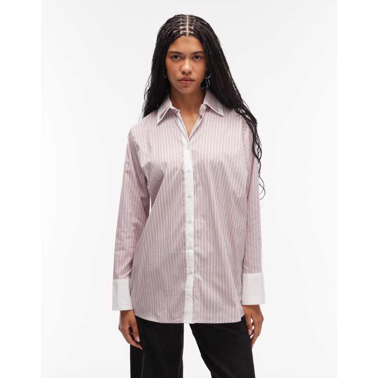 ASOS DESIGN double collar oversized shirt in pink stripe | ASOS